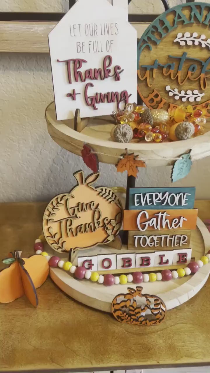 Thanksgiving Tier Tray Decor - Fall Tiered Tray Bundle -Thankful - Grateful - Fall Themed Tiered - Turkey Tier Tray - Fall Farmhouse Decor