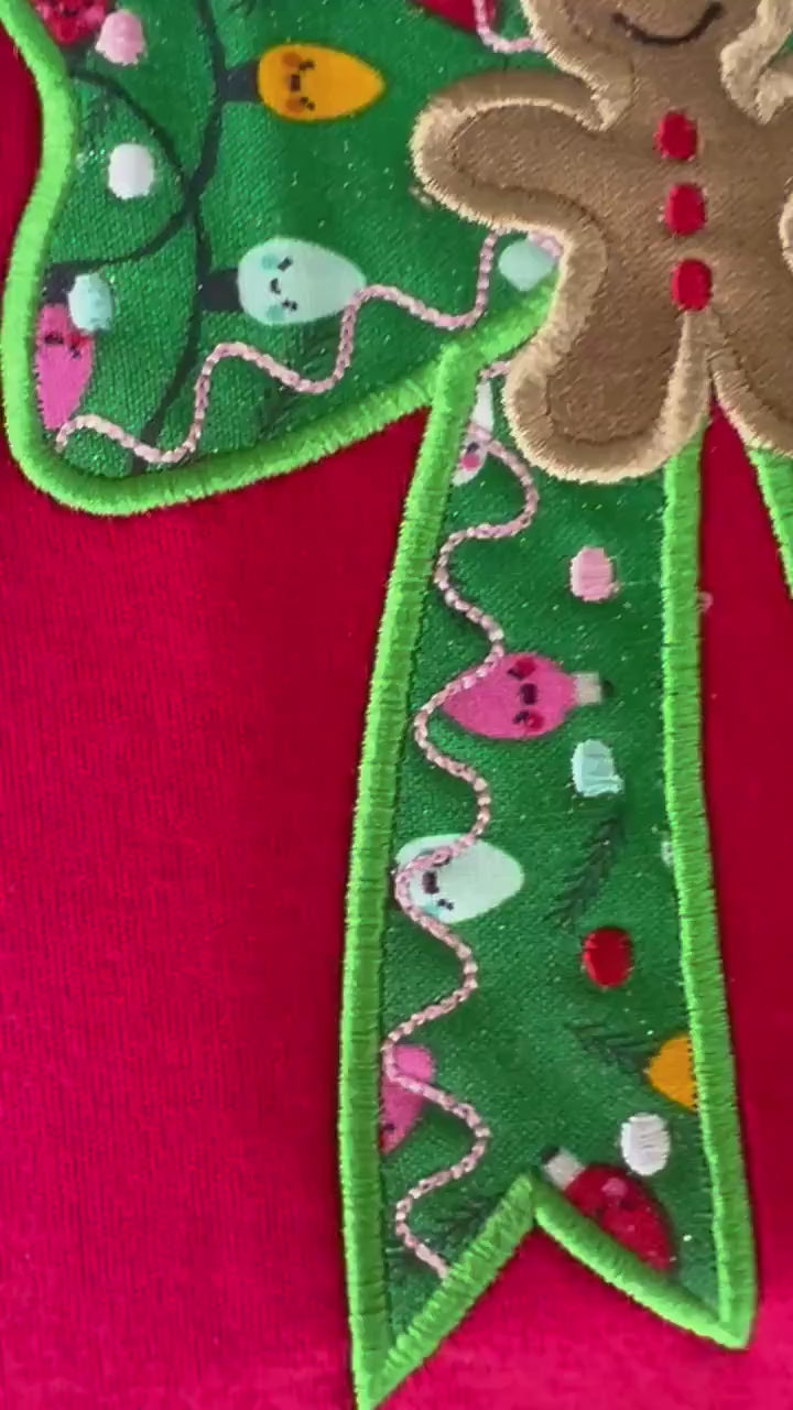 Gingerbread Bow Christmas Applique Shirt - Personalized Girls Holiday Tee