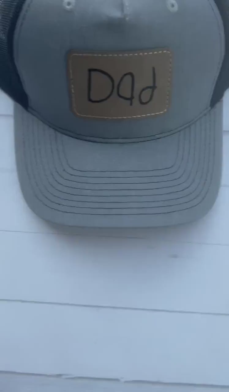 Dad Baseball Hat - Papa Hat - Kids Handwriting - Leather Patch - Fathers Day Gift - Custom Hat - Dad Hat
