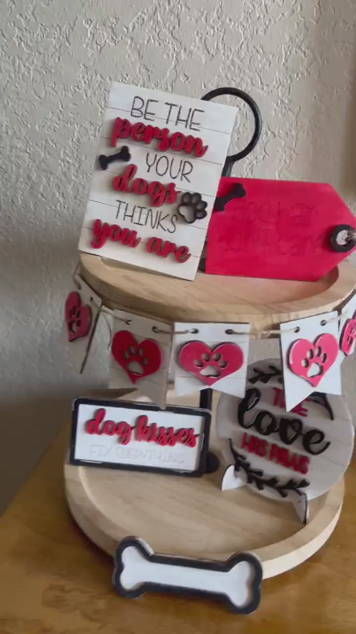 Dog Themed Tiered Tray Set- Dog Decor - Bee Tiered Tray - Finished Tiered Tray Set - Dog Farmhouse Home Decor