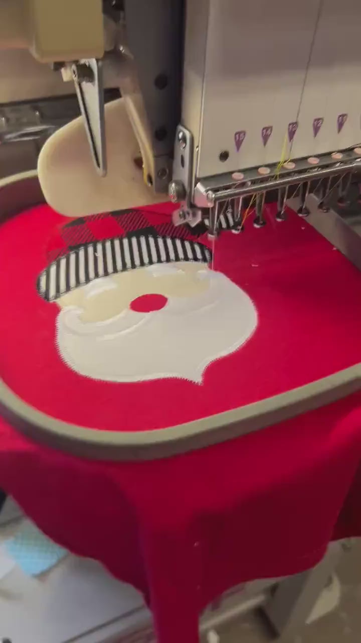 Personalized Santa Applique Christmas Shirt: Plaid or Polka Dot Hat