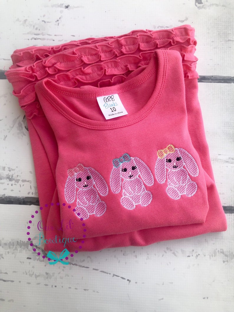 Floppy Bunny Easter Trio Shirt - Girls Personalized Easter Dress