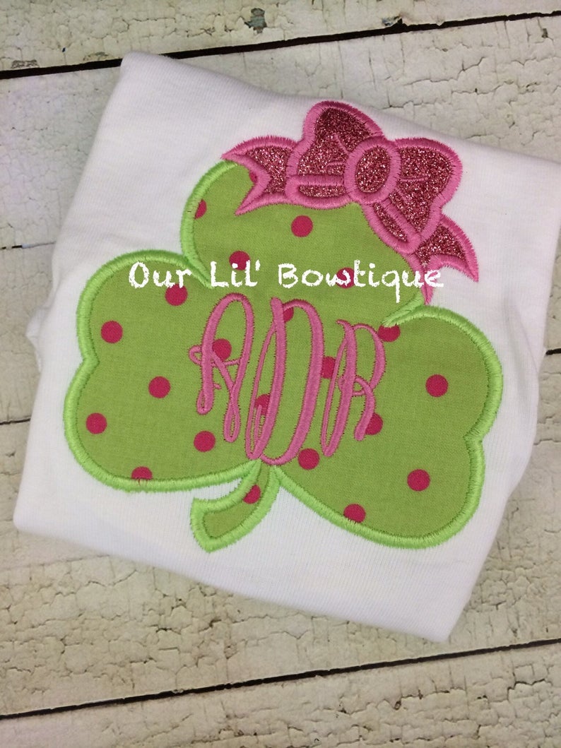 Girls Monogram Shamrock Shirt - St Patricks Day  Shirt