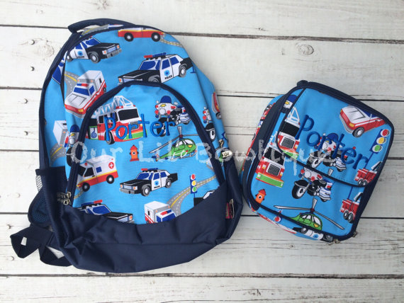 Transportation Personalized Backpack - Monogrammed Backpack- Personalized Bag - Backpacks - Cars - Police Car - Firetruck - EMT