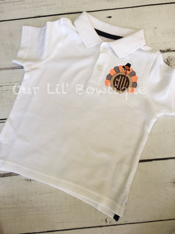 Turkey Polo - Thanksgiving Polo - Thanksgiving Turkey Polo - Turkey Monogram - Monogram - Boys Thanksgiving Shirt