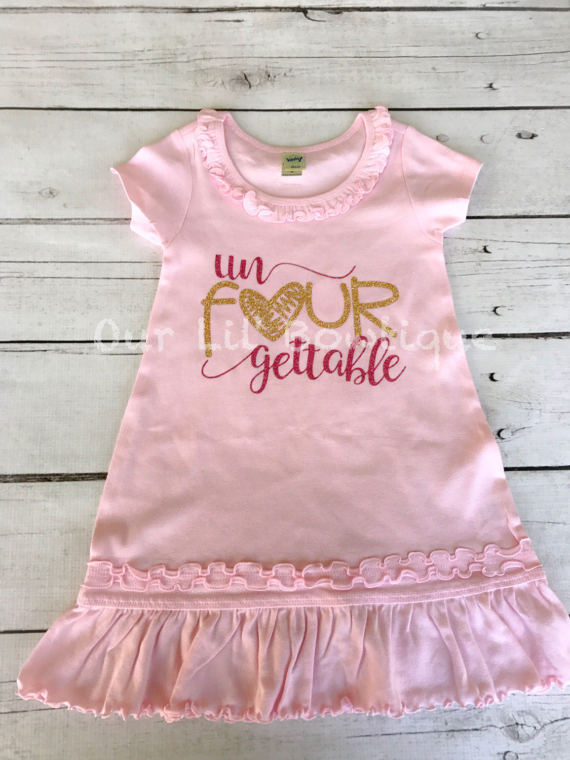 Un-Four-Gettable Birthday Outfit - FOUR- Lavender - Fourth Birthday Outfit -Unfourgettable birthday outfit - 4th Birthday Dress
