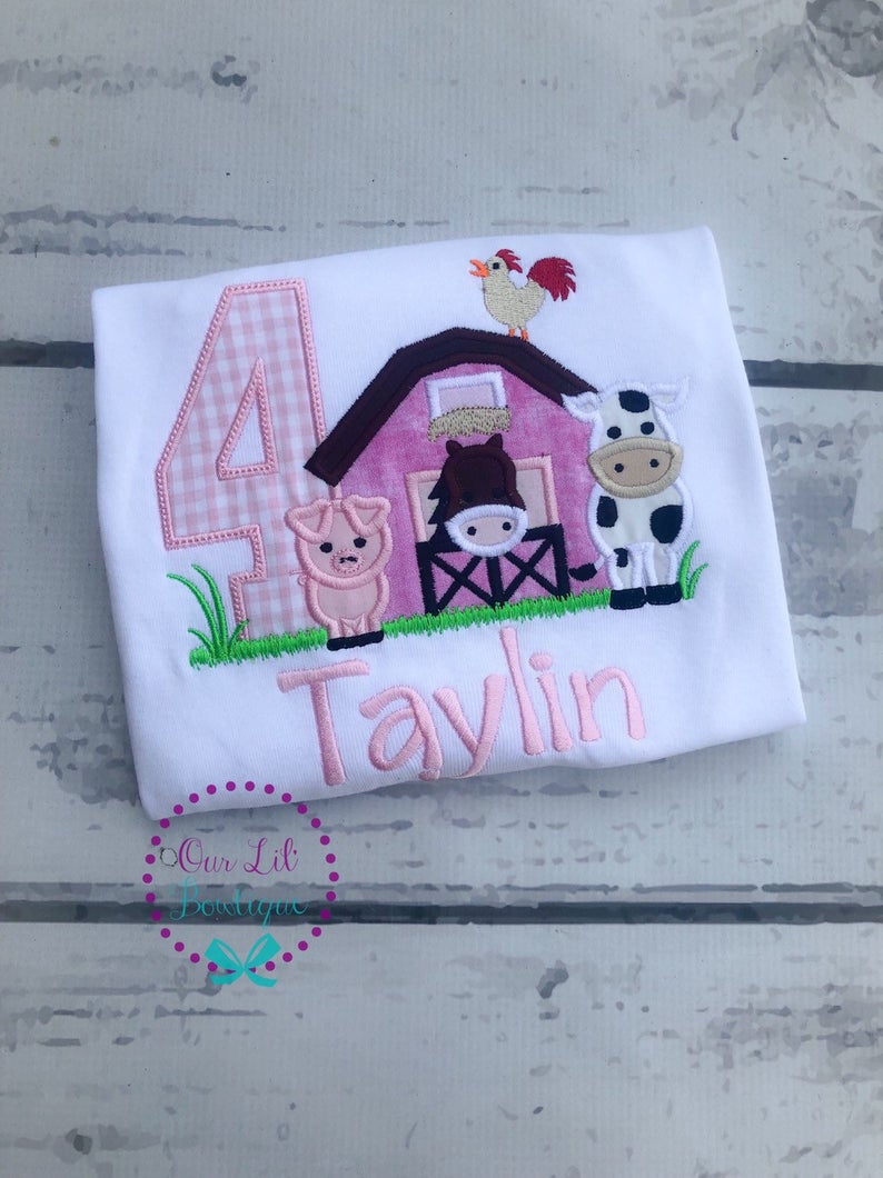 Farm Birthday Shirt - Girls Pink Gingham Birthday Shirt