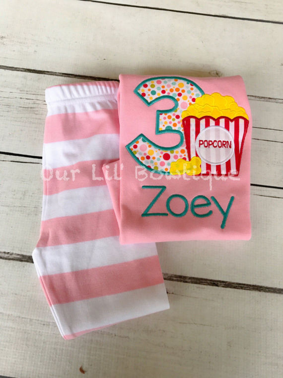 Popcorn and Pajamas - Popcorn Birthday Shirt - Popcorn Personalized PJs - Personalized Popcorn Shirt - Movie Birthday - Movie Birthday Shirt