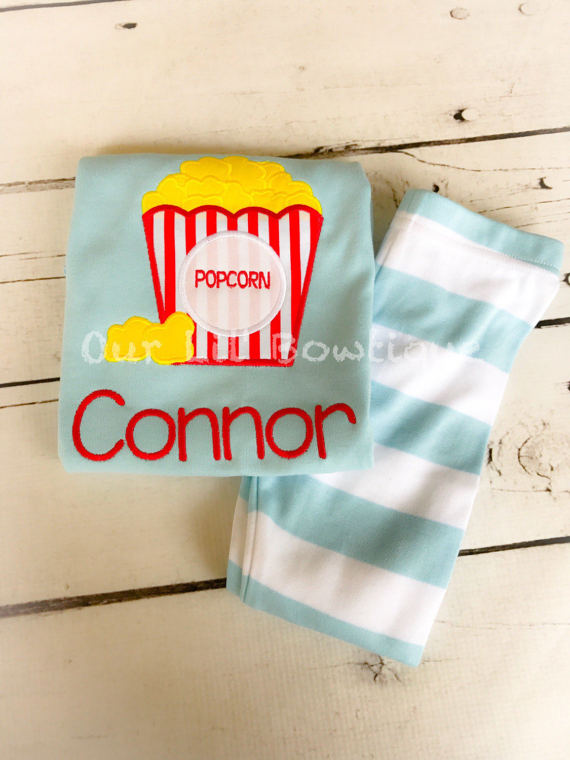 Popcorn and Pajamas - Popcorn Birthday Shirt - Popcorn Personalized PJs - Personalized Popcorn Shirt - Movie Birthday - Movie Birthday Shirt