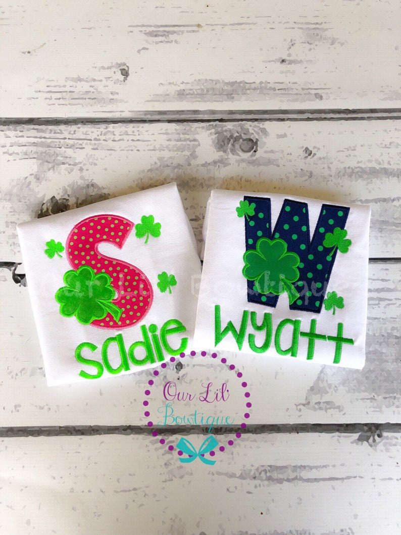 St Patricks Day Shirt - Initial Shamrock Shirt - Sibling Shamrock Shirt