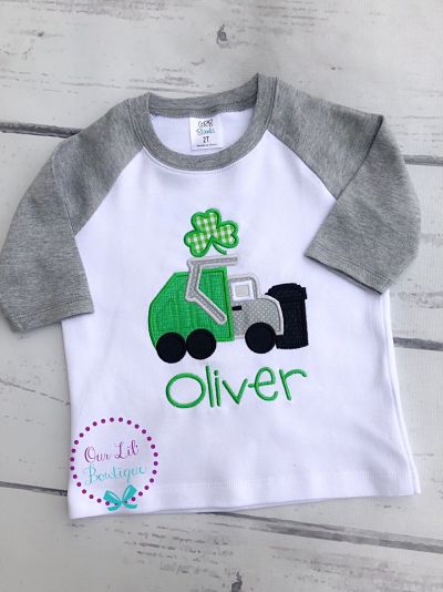 St Patricks Day Garbage Truck Shirt - Boys Shamrock Shirt