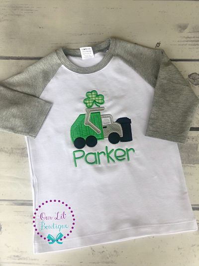 St Patricks Day Garbage Truck Shirt - Boys Shamrock Shirt