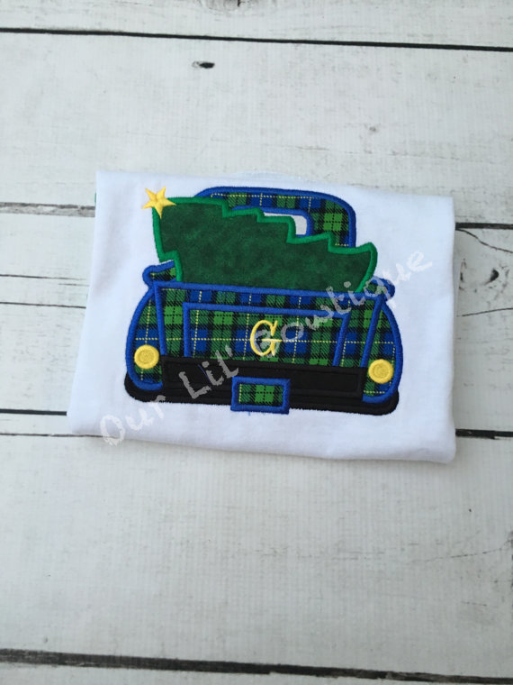Old Christmas Truck - Boy's Christmas Truck- Christmas Tree - Boy- Girl - Toddler - Infant - Baby - Personalized Shirt - Raglan