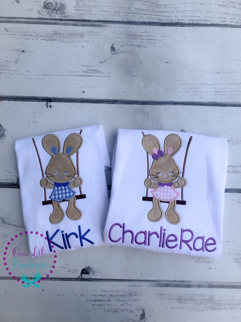 Easter Bunny on Swing Shirt - Personalized Easter Shirt