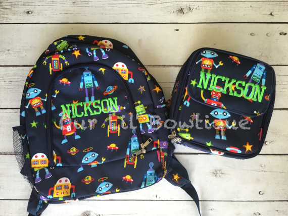 Robot Personalized Backpack - Monogrammed Backpack- Personalized Bag - Backpacks - Cars - Canvas Backpack - Robots