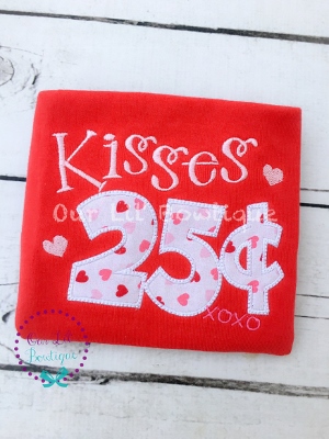 Valentine's Shirt - Kisses .25 - Kisses 25 Cents - Personalized Valentine Shirt - Girls Valentine Shirt - Valentine Kisses - Red Valentine